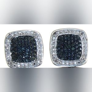 Lot#27 Cushion Cut Blue & White Diamond Accent Earrings